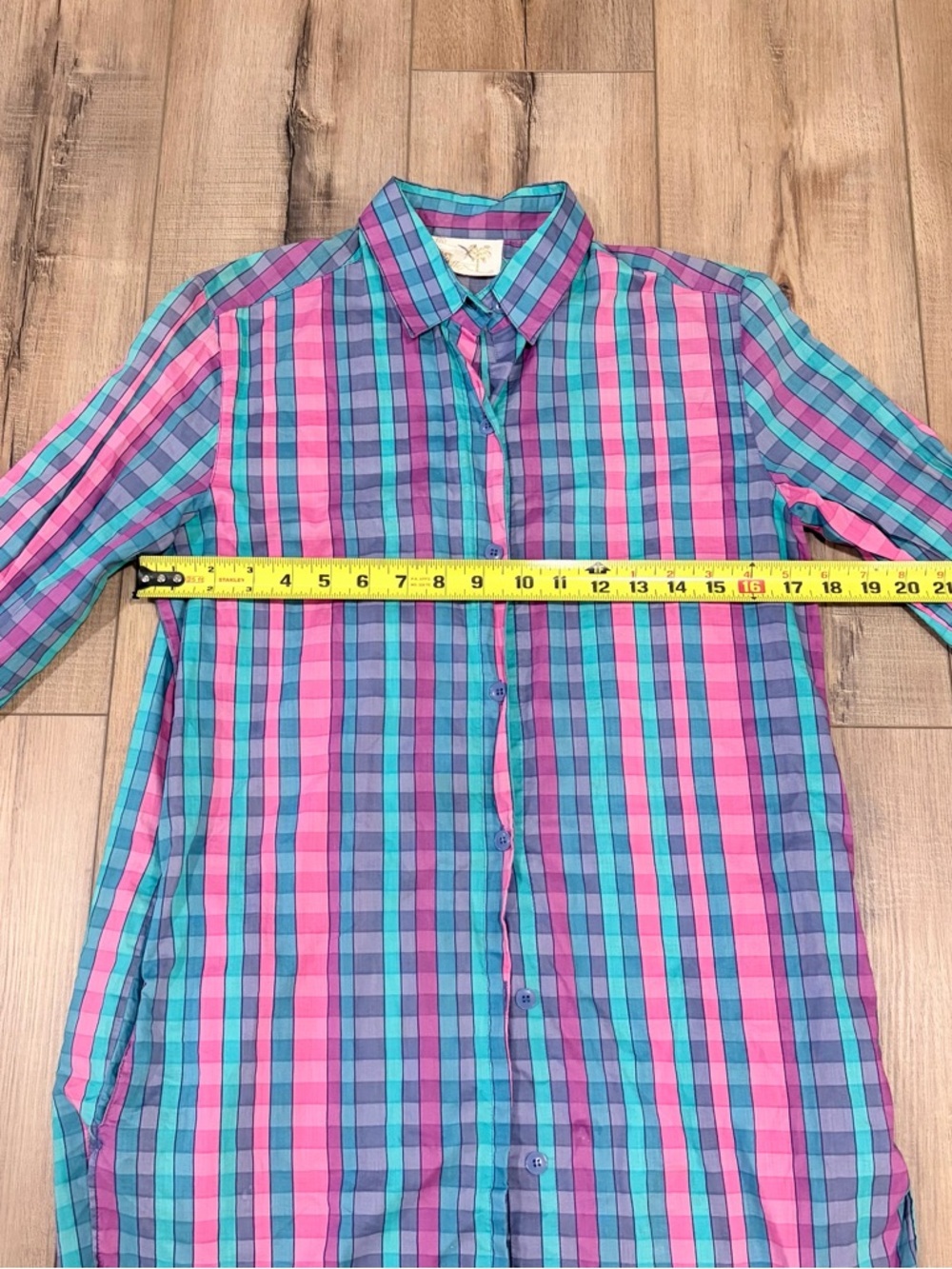 Vintage Gottex Plaid Shirt Dress Cotton Preppy Coastal Core Pockets Womens S - Picture 8 of 9
